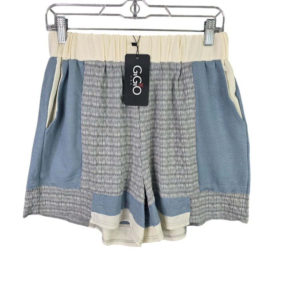 Womens Gigo Patchwork Casual Shorts Elastic Waist Polyester Blend Stretch Size M